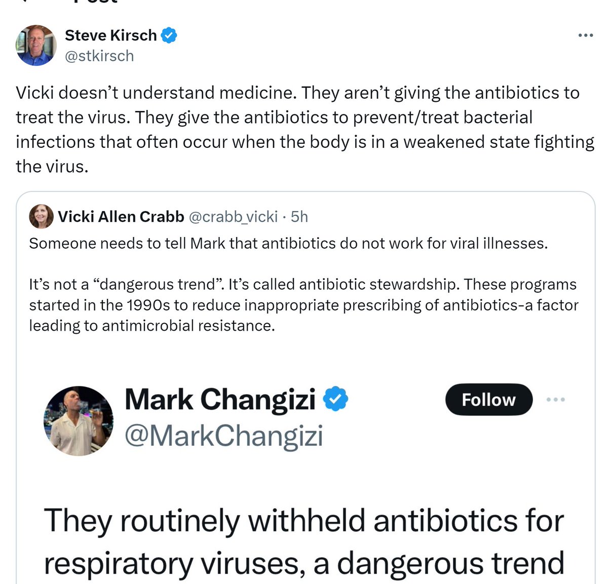 Uh, Steve? You just owned yourself, again. Antibiotics don't treat or prevent viral infections. They treat bacterial infections. You're an idiot.