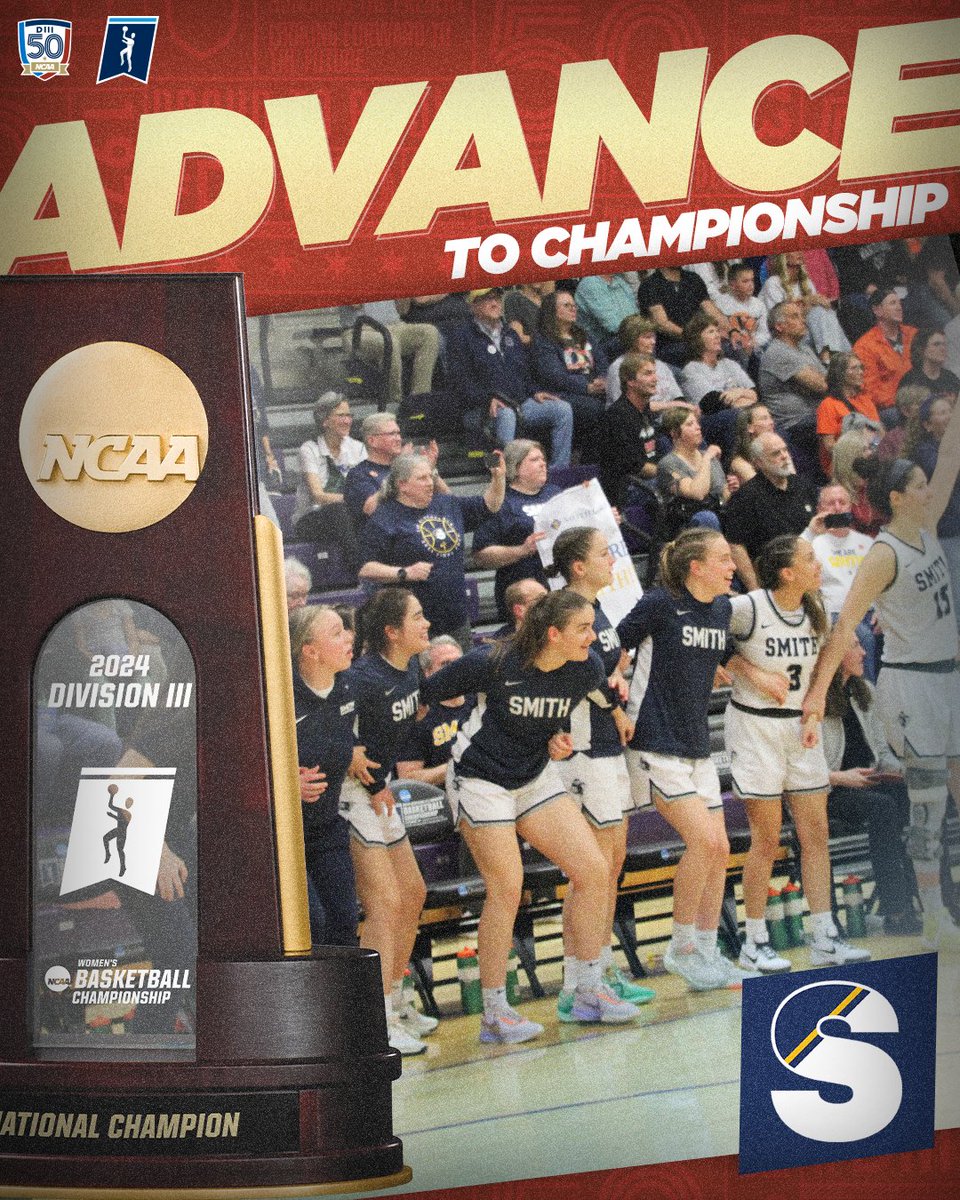NCAADIII's tweet photo. The @SmithPioneers are headed to Saturday’s National Championship game after a 61-54 win over @WartburgKnights!

#D3hoops | #WhyD3 https://t.co/MyYA2nbTLW
