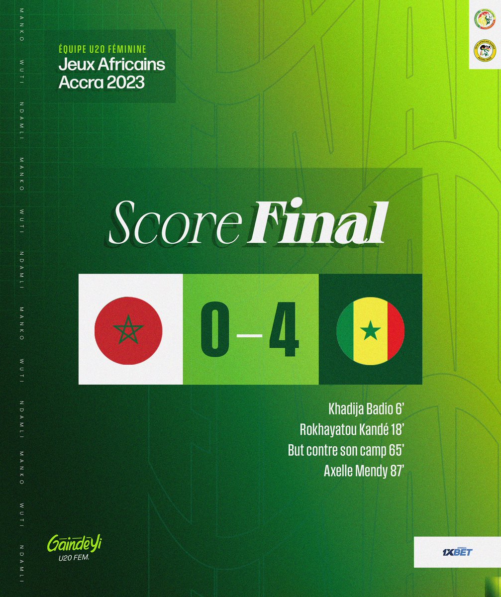 𝙅𝙀𝙐𝙓 𝘼𝙁𝙍𝙄𝘾𝘼𝙄𝙉𝙎 | Le Sénégal se reprend de fort belle manière et s’impose 0-4 contre le Maroc. Nos lioncelles se qualifient en demi-finale et affronteront le pays organisateur, le Ghana le 19 mars 2024. #GaindeyiFéminine