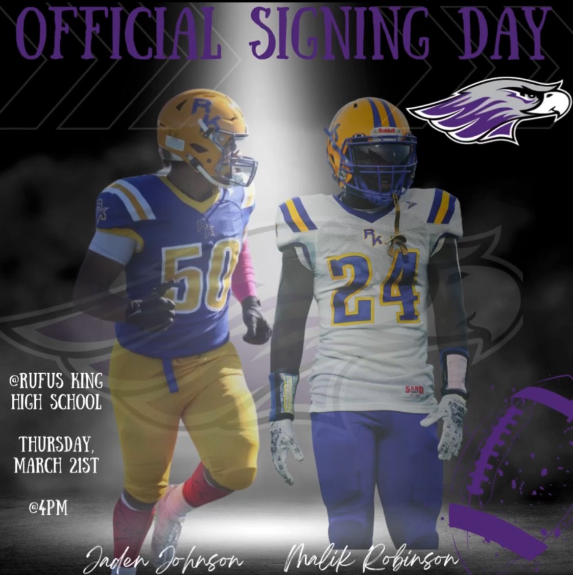 Signing Day! 🟣⚪️ @CoachMcLin @CoachRindahl @CoachAmara @WarhawkFootball @jaden_jw90