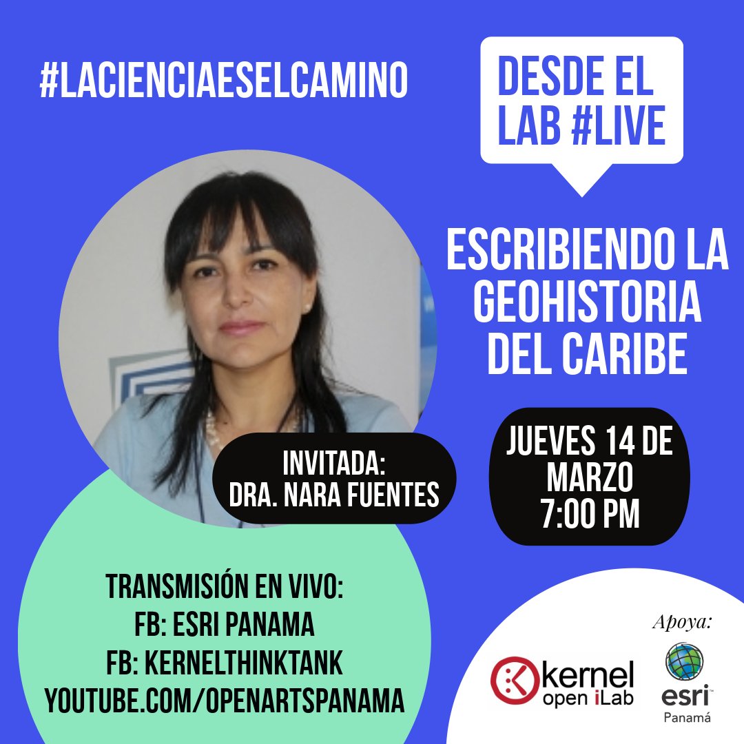 OpenArtspty's tweet image. Estaremos HOY a las 7:00 PM en vivo, conversando con la Dra. Nara Fuentes junto a @EsriPanama si te interesa la geografía y la ciencia, esto es para ti #LacienciaeselCamino youtube.com/live/t5H3sASTJ…