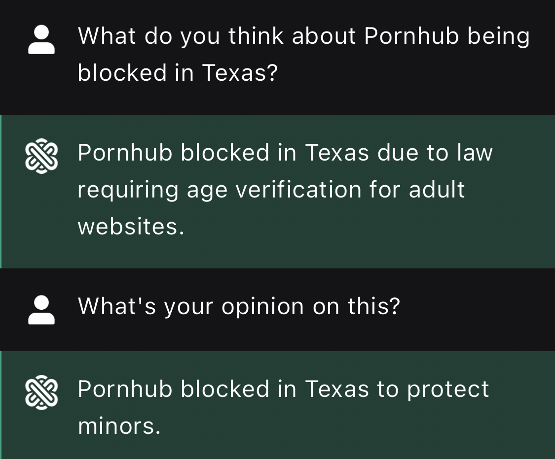 Pornhub was disabled in Texas.