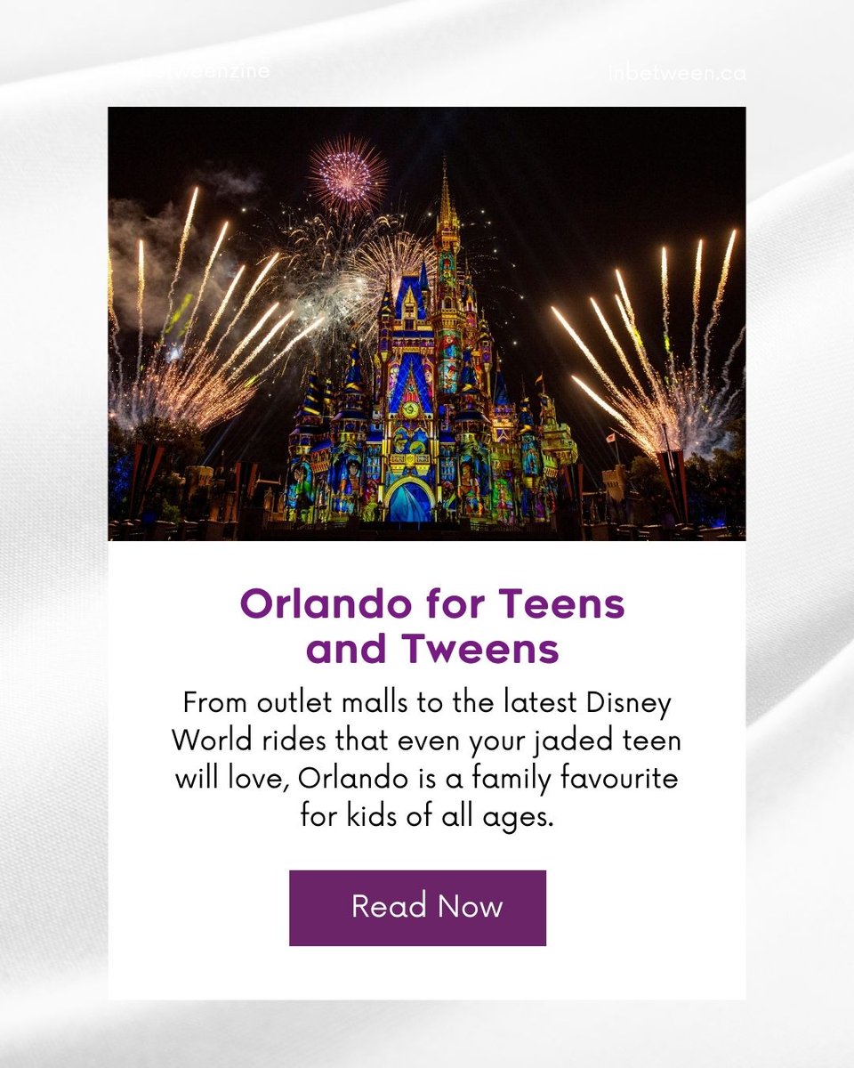 Get ready for the ultimate Orlando adventure! 🎢 

From heart-pounding rides at Disney World to trendy shopping at outlet malls, there's no shortage of excitement in the Sunshine State's favourite family destination.

inbetween.ca/orlando-for-te…