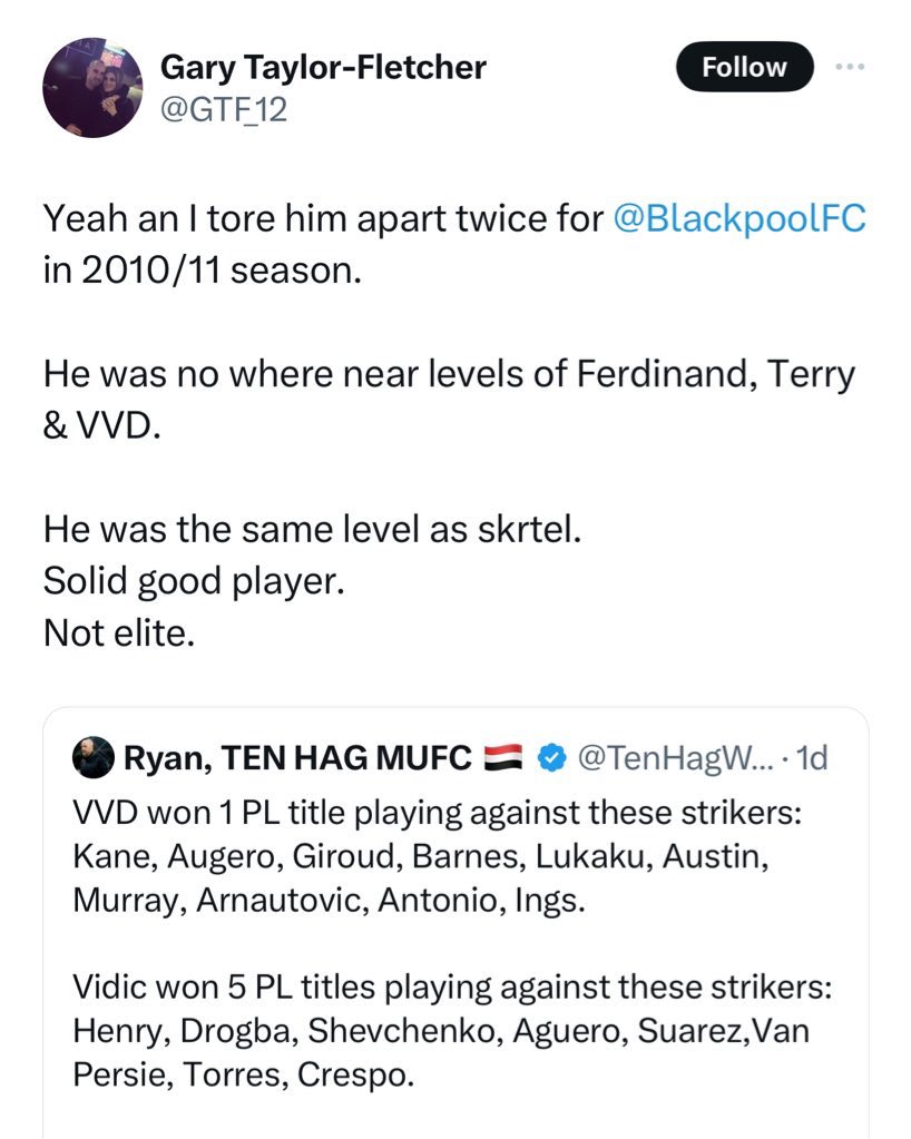 “Tore him apart twice” 

He played Vidić twice. Lost to him twice. Got subbed twice. 

United ended the season as Champions and relegated Blackpool on the final day by beating them. Obviously still hurts.