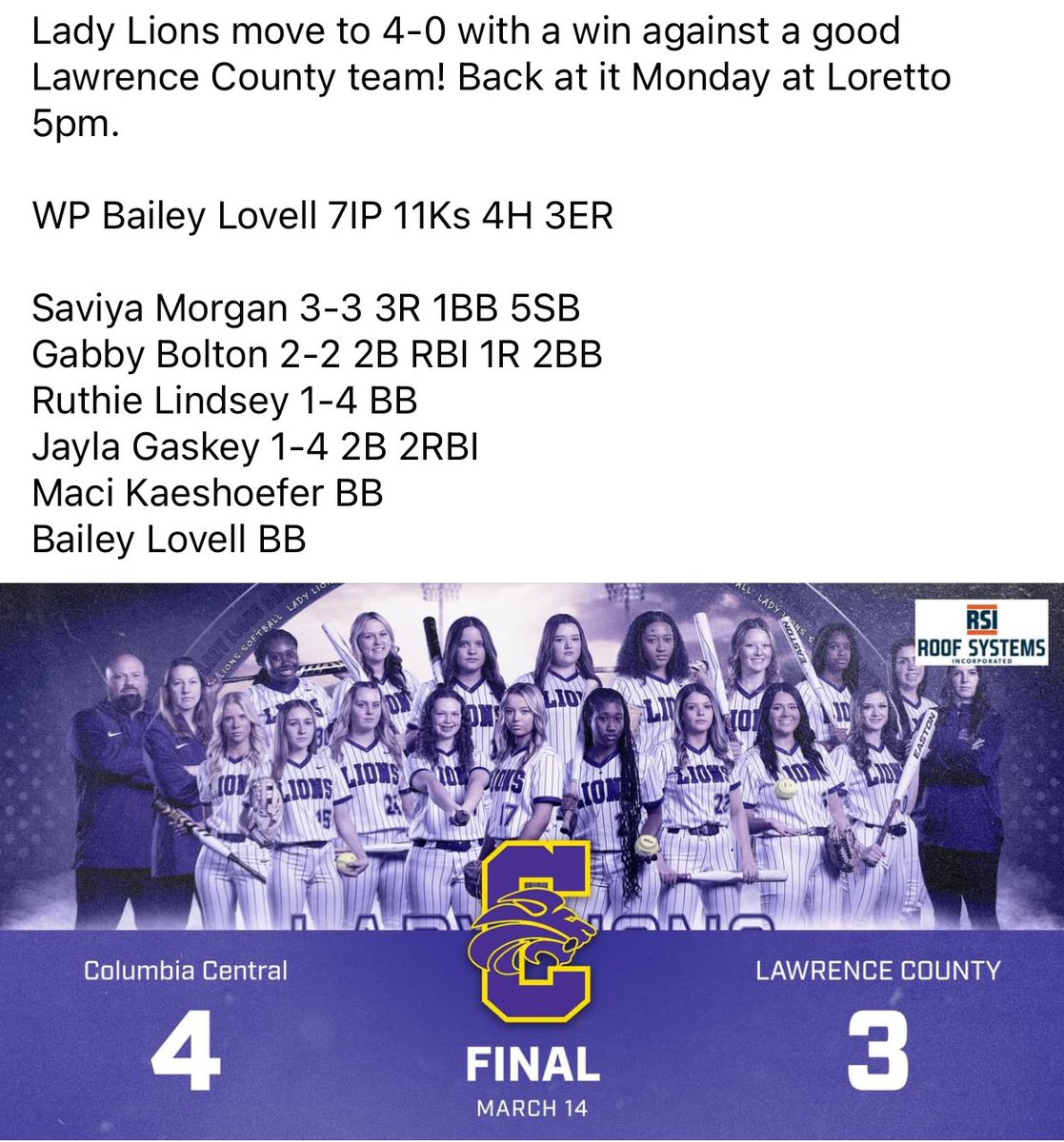 Columbia Central Softball (@clionssoftball) on Twitter photo 