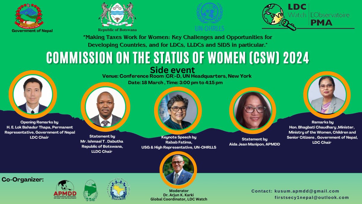 Join us #CSW68 @UN_Women @arjunkarki @OHCHRAsia @LDCWatch2001 @saape_network @AsianPeoplesMvt @SingerHanaa @mowcsc_nepal @PM_nepal_ @UNFCCC