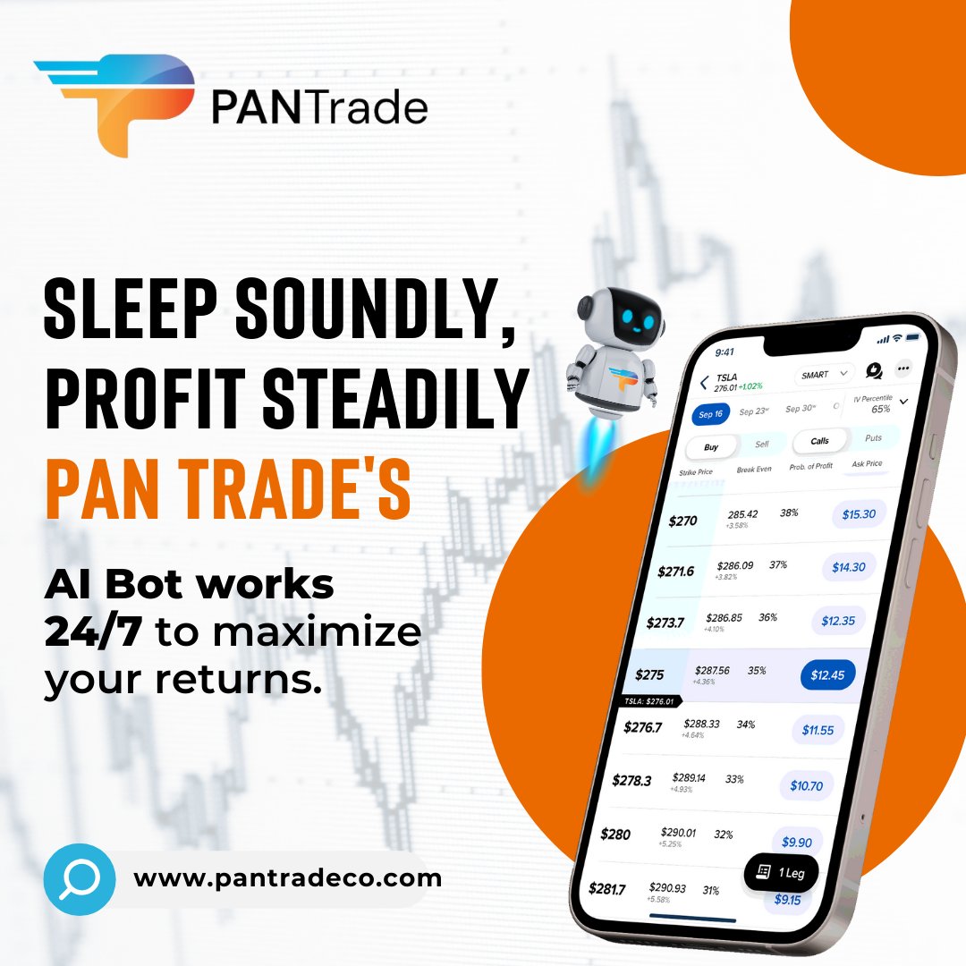 'Sleep soundly, profit steadily! Let Pan Trade's AI Bot work 24/7 to maximize your returns. 💼✨

#BusinessGrowth #AI #Innovation #Technology #AIstrategy #FutureOfBusiness #MaximizeSuccess #GrowWithAI #PanTradeCo