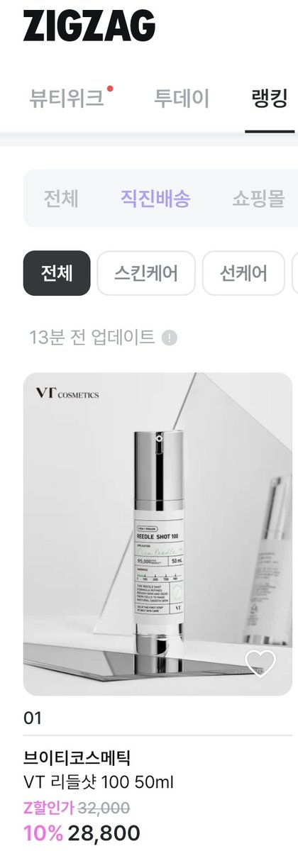 VT_cosmetics's tweet image. [축하 EVENT] 
우와아아아 #리들샷 100
 #지그재그 입점하자마자  
전체 뷰티 랭킹 1위* 등극!!!감사합니다!🩷

RT+팔로우=리들샷 100 (3명)
당발: 3/19  

*24년 3월 15일 오후 1시 기준 😍
*재업 죄송합니닷... 사진이 안올라가졌어요 😢