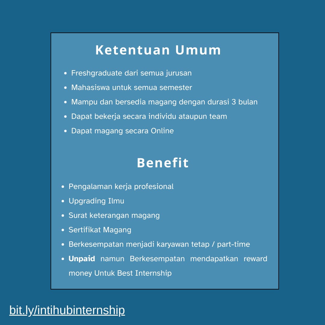 We open opportunities for virtual interns:
CONTENT PLANNER
COPYWRITER
GRAPHIC DESIGN
MOBILE VIDEO EDITOR
SOCIAL MEDIA ADMIN
MARKETING COMMUNICATION
PROJECT OFFICER

Register now bit.ly/intihubinterns…

Send your best CV &amp; Portfolio.

#internship #virtualinternship