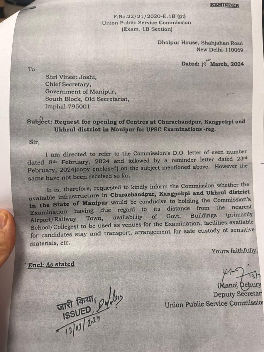 UncleHming's tweet photo. ‼️The UPSC, a constitutional body has requested the Govt of Manipur, particularly the Chief Secy “3 times”, for the latter’s assessment report to open new CSE centres in a few Hills District.

‼️Who is N Biren Singh to defy orders intended to ensure FairPlay amongst aspirants ❓ https://t.co/pphUfLL951