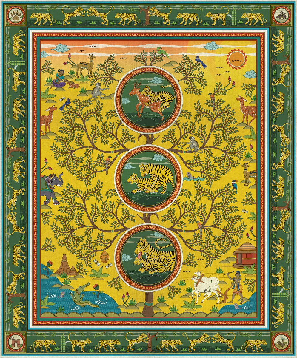 Inspired by Pattachitra folk art, this artwork (Tiger Boundary) is an ode to the tiger and his masterpiece, the forest that he makes, the forest that he is made of.

#tigerboundary #tiger #folkindica #studiokyaari #art #wildlife