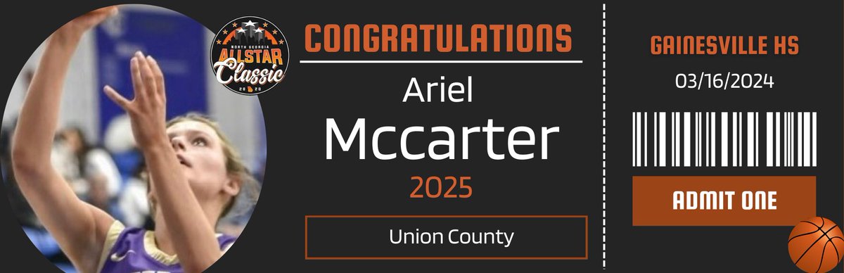 🚨North Ga All Star Classic 🚨 🗓March 16th 🏢 Gainesville High School 🎥 NonStop Sports 🖊️ Media ✅ Top Players Ariel Mccarter from Union County is in for the All Star Classic.