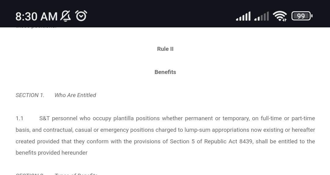 Contractual Employees are entitled to the benefits stated in RA 8439 or the Magna Carta for S&amp;T Personnel.

Yun nga lang, walang contractual personnel ngayon, Contract of Service (CoS), at outsourced personnel na.

Sarili natin gobyerno ang nag cicircumvent sa batas.