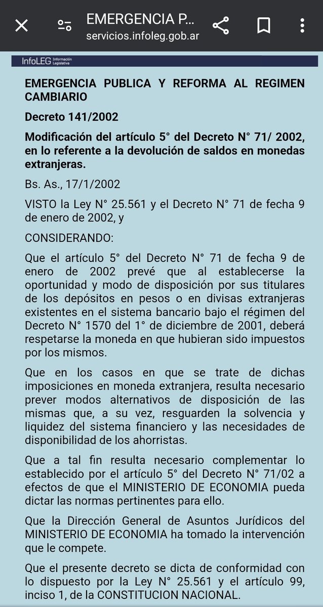 TraductorTeAma's tweet image. Estimado presidente @JMilei, quiero recordarle que en 2002 estuvieron los decretos 70/2002 y 141/2002 que le robaron los ahorros a los argentinos.
Pesificación asimétrica y confiscación de depósitos en dólares.

Ni los radicales ni el PJ trataron estos DNUs. A la hora de robarle…