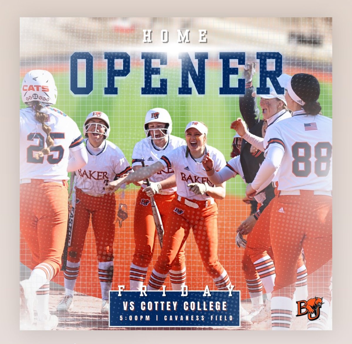 Home opener tomorrow vs Cottey College! 

Games at 5 &amp; 7pm. Come out and show your support for the Baker Wildcat Softball Team! 👏👏👏

#btid #naiasb #bakersoftball #allin #bakeru #naia