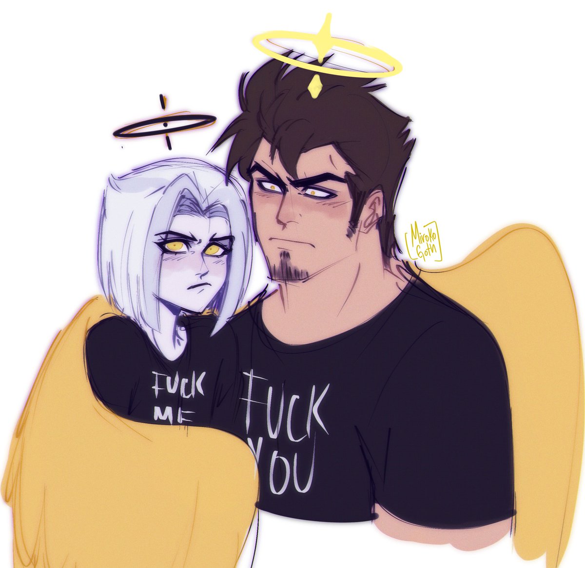 LiquidGoth_'s tweet photo. He protects his girl🩷✨

#guitarspear #HazbinHotel #AdamxLute #Adam #Lute #Myart https://t.co/m1yHcZqisb