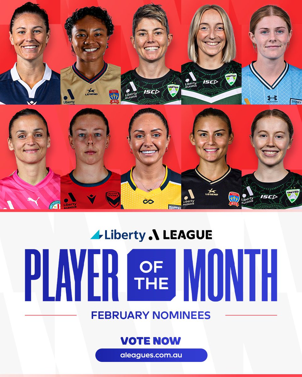 aleaguewomen's tweet photo. FIVE past and present Matildas stars in the running for Liberty A-League Fan Player of the Month 🇦🇺🙌

Cast your vote in the comments below 👇

How the nominees were decided: https://t.co/qRvVIOtNsa https://t.co/v8gMt1RRNY