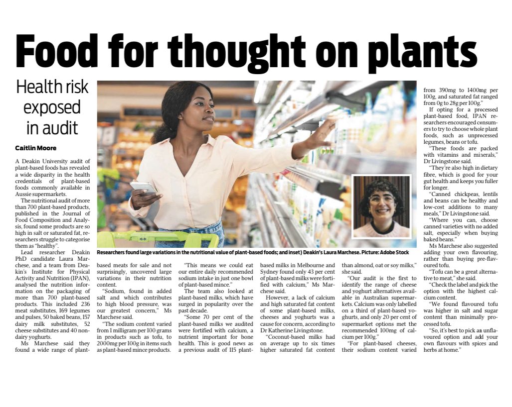Nice feature in the @geelongaddy on our plant-based alternatives research - well done @LauraEMarchese!