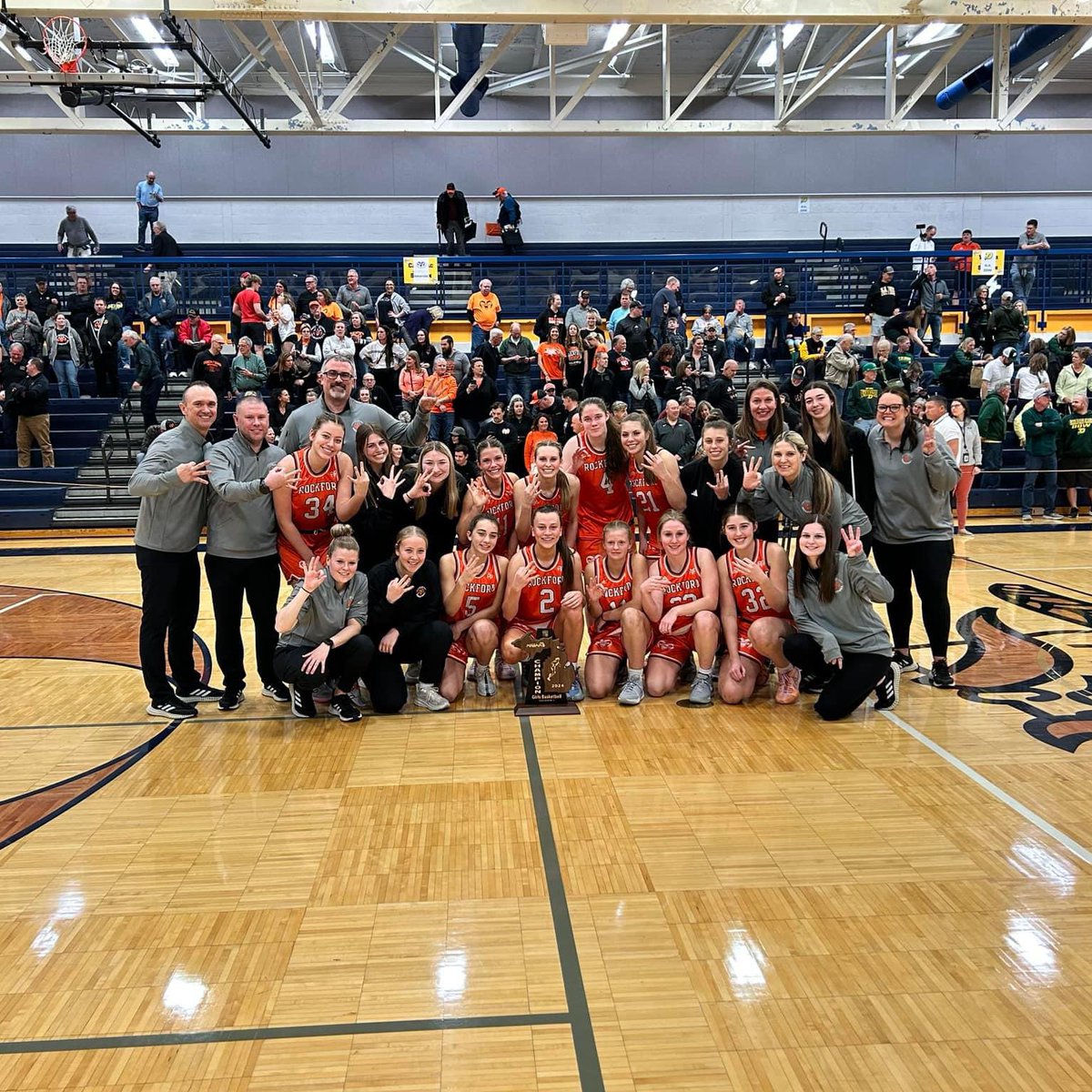 ‼️SPREAD THE WORD‼️
Our State Quarterfinal Game has been changed to Grandville High School! Tuesday 3/19 at 7PM! Be there and wear your ORANGE! Go Rams!  Horns Up!