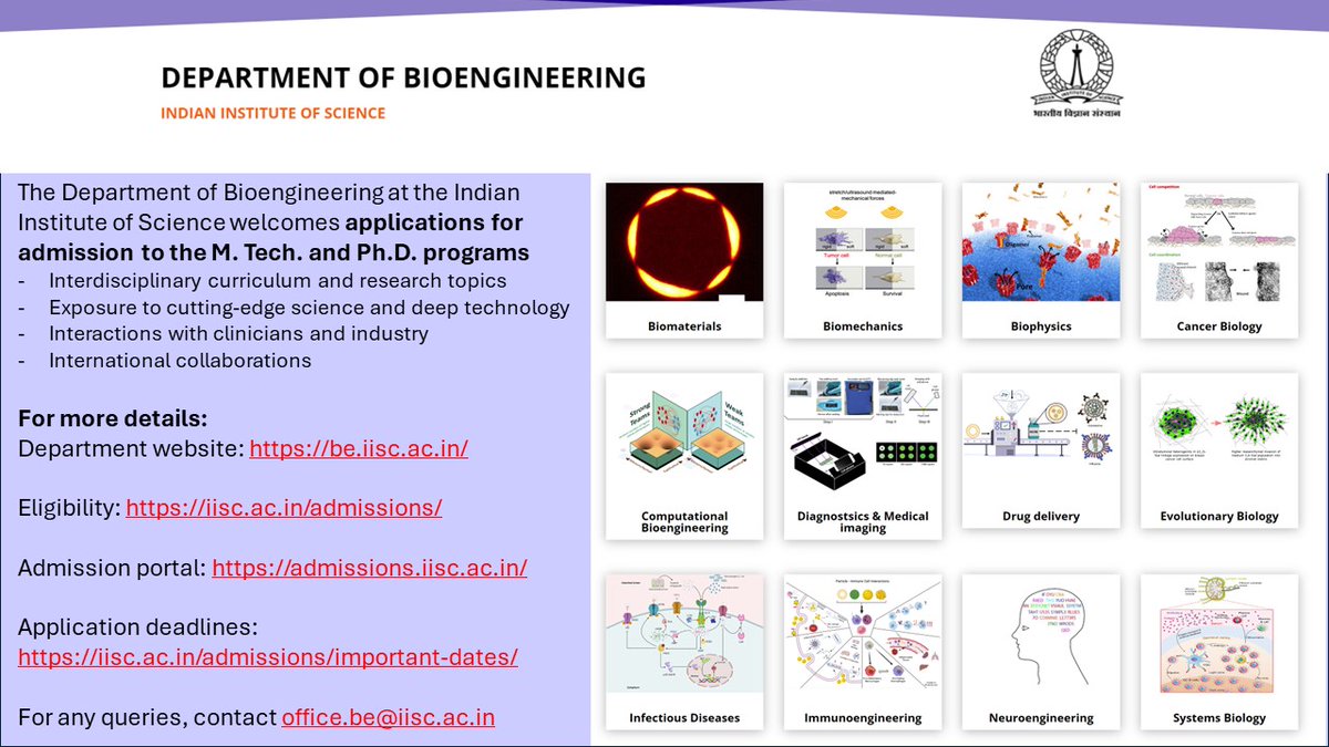 BE, IISc (@be_iisc) on Twitter photo The Department of Bioengineering at IISc is inviting applications for MTech and PhD programs! Apply Now! admissions.iisc.ac.in <a href="/iiscbangalore/">IISc Bangalore</a> The Department of Bioengineering at IISc is inviting applications for MTech and PhD programs! Apply Now! admissions.iisc.ac.in <a href="/iiscbangalore/">IISc Bangalore</a>