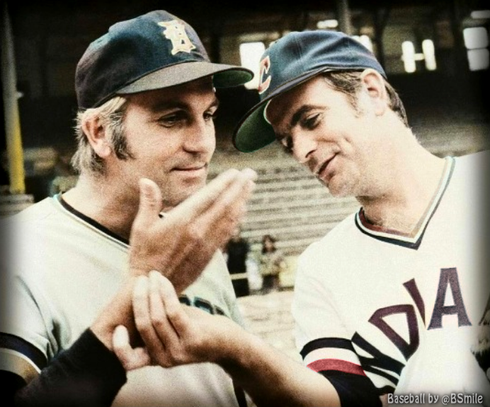 BSmile's tweet photo. Gaylord Perry checks his pitching brother Jim Perry for any foreign substances before a ballgame! #MLB #Baseball #Spitball #History https://t.co/A5z4qEyypU