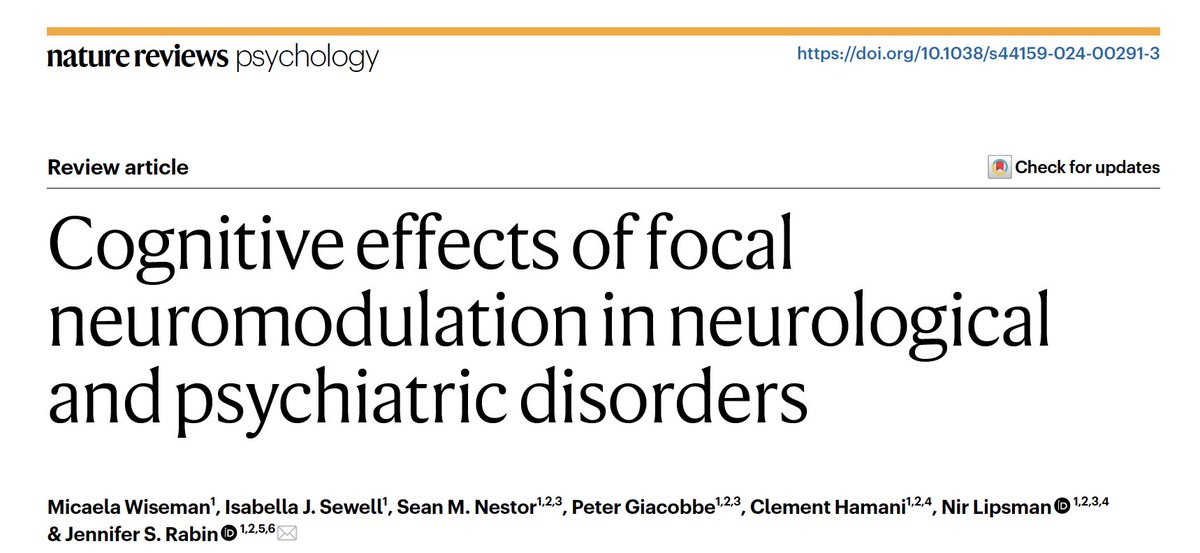 How do #neuromodulation interventions affect #cognition? Our new @NatRevPsych paper discusses the cognitive effects of #rTMS, #DBS, and #ablation in individuals with psychiatric and neurological conditions. nature.com/articles/s4415… @DrNirLipsman @Sunnybrook @DoctorAndySmith