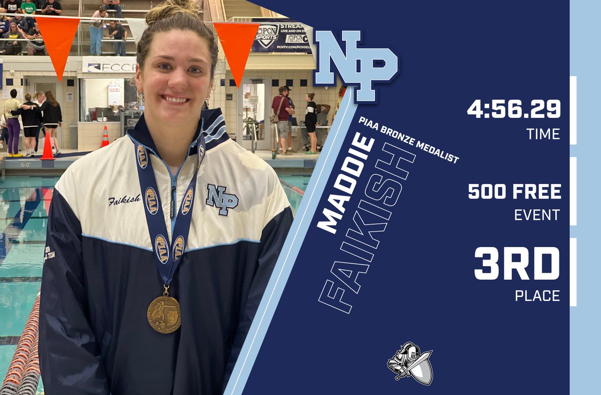Another Medal for Maddie! Congratulations to Maddie Faikish - 3rd Place in the 500 Free for her second individual medal at the State Meet! #KnightTime