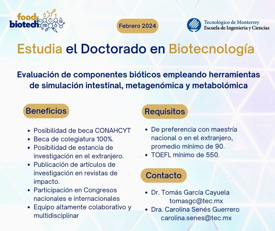 tgcayuela's tweet photo. Abrimos nuevas posiciones para estudiar el #Doctorado en #Biotecnología y desarrollar proyectos relacionados con #fermentacionesalimentarias y #microbiotaintestinal.

¡Todos los detalles en la foto!
¿Me ayudan a compartir?
¡Gracias! https://t.co/dVRQADVmLY