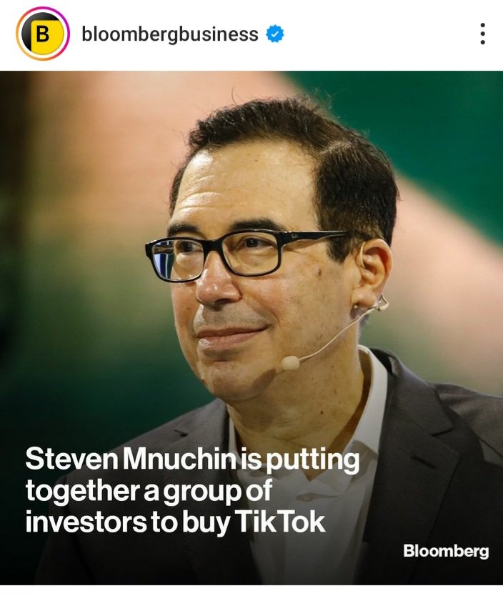 Tiktok hampir pasti akan dilarang permanen di USA. Kecuali pemiliknya, ByteDance rela jual 100% sahamnya ke pebisnis amrik.

Steve Mnuchin dkk siap membelinya, dg senang hati. 

Ini proxy war China vs Amrik. FB x Google jg dilarang di China.