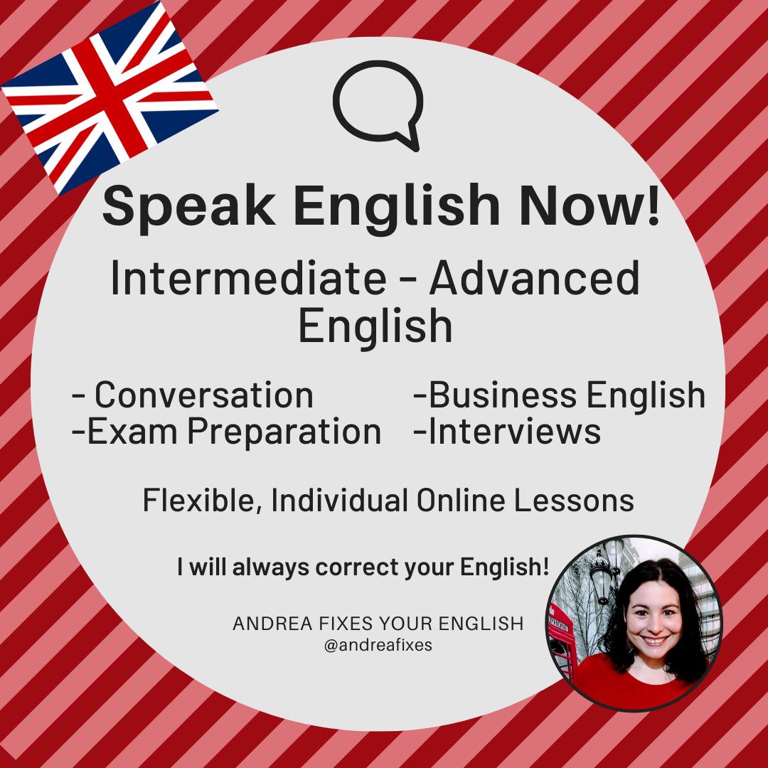 ✅Fix your #English with me in 2024!

✅Intermediate - Advanced

✅I will ALWAYS correct your mistakes!

Please share!🌟

#LearnEnglish #IELTS #TOEFL #inglés #EnglishTeacher #TOEIC #ESL #EFL #EnglishPractice #ingles #AndreaFixes #BritishEnglish #businessenglish #britishaccent