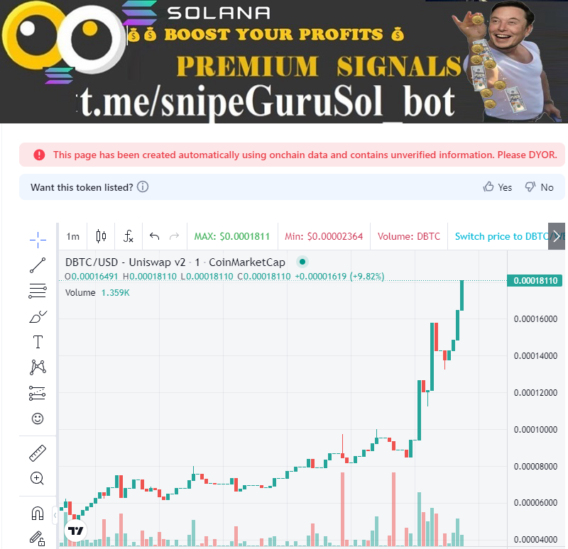snipeguruvol's tweet image. 100k+ buy volume detected 🚨
📌 Name: #DBTC
📝 CA: 0x3d9e44E68216f2fc5c4514c2194Eb489dE6E97c7
  └─🛑 Contract holds 0.2173% of Token supply!

🔐
  ⚠️

  ⏰ Pair age: 2h
📜 Contract Verify ✅
👨‍💻 Owner:✅RENOUNCED
🔥Percent LP #BURN: 99.99999999999994%

💰 MC: $181,315
📊…