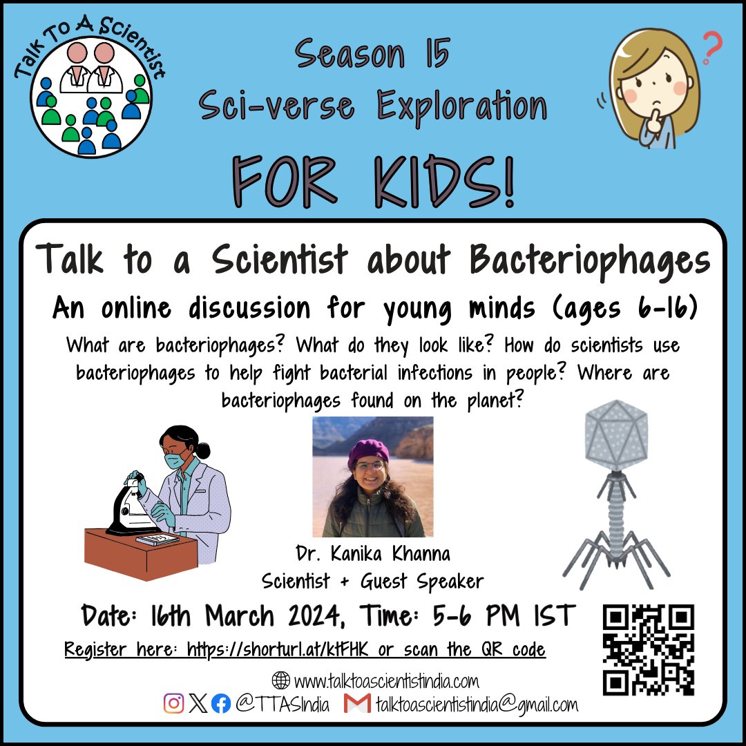 It's almost time⏰ to dive into the microscopic realm! 🚀
Join us TOMORROW at 5 pm IST as we explore the hidden world of Bacteriophages with Dr. Kanika Khanna! 🧫
#learnwithTTAS #science #microbes #bacteriophages #organism #scienceforkids #scicomm