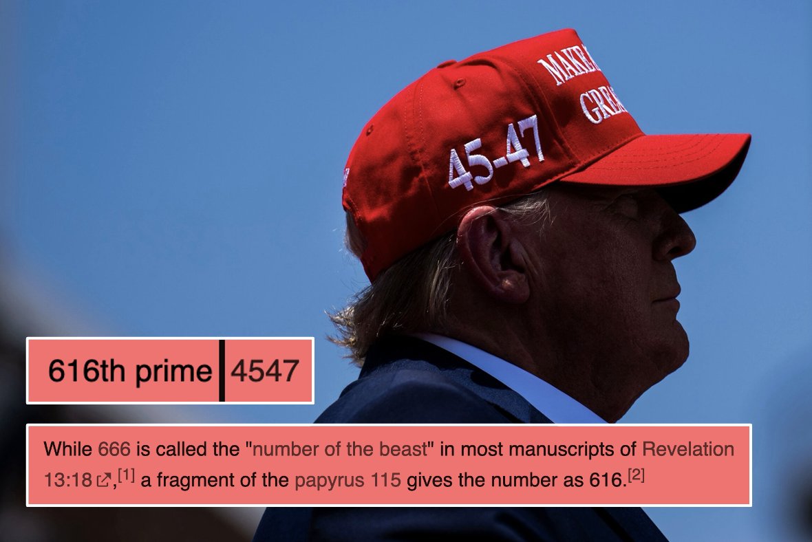 extracapsa's tweet image. It's said the actual Number of the Beast is 616. 
The 616th prime number is 4547. 
#45 & #47.