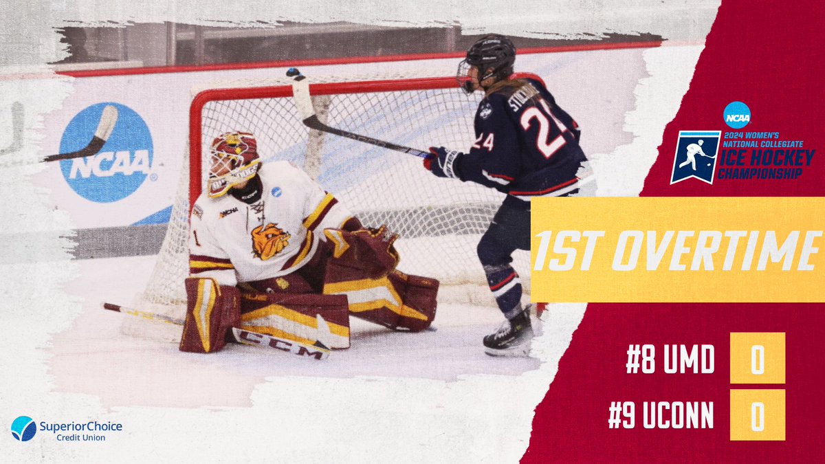 First overtime in the books. UMD outshot UConn 12-7 in OT, and holds a 42-25 SOG advantage overall.