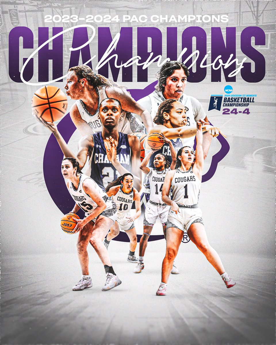 Chatham Women’s Basketball (@chathamwbb) on Twitter photo Chatham Cougar Women's 🏀
• 2024 <a href="/PAC_Athletics/">Presidents’ Athletic Conference</a> 🏆💍
• Back-to-back title game appearances
• 13-0 in the Cougar Den
• 3 D3Hoops Top 25 wins
The standard is set, we r #PittsburghU
👑🟣⚪️ Chatham Cougar Women's 🏀
• 2024 <a href="/PAC_Athletics/">Presidents’ Athletic Conference</a> 🏆💍
• Back-to-back title game appearances
• 13-0 in the Cougar Den
• 3 D3Hoops Top 25 wins
The standard is set, we r #PittsburghU
👑🟣⚪️