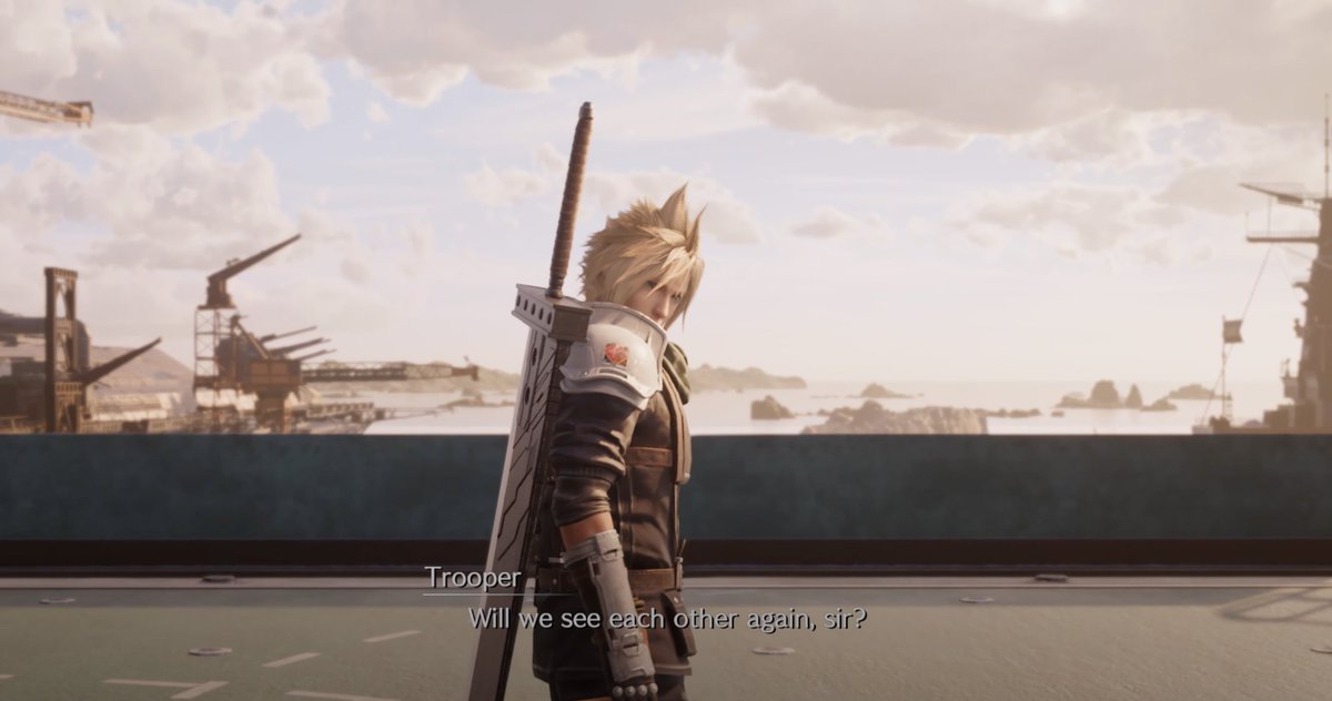 Novial_Gold's tweet photo. #FF7Rebirthspoilers Rebirth 7th Infantry dialogue in Junon (canon) vs. Rebirth Aerith odd job (optional) making good on Cloud's word https://t.co/aJV73DgytI
