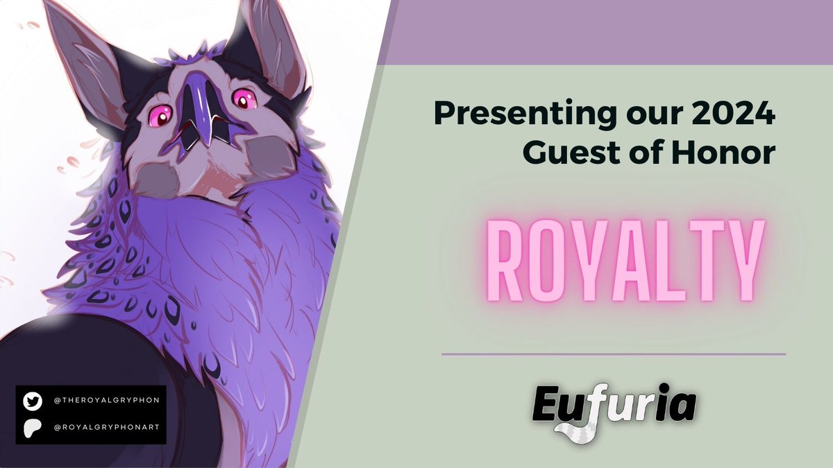 Art of Royalty the purple gryphon. 
Presenting our 2024 Guest of Honor, Royalty
TheRoyalGryphon on Twitter
RoyalGryphonArt on Patreon 
