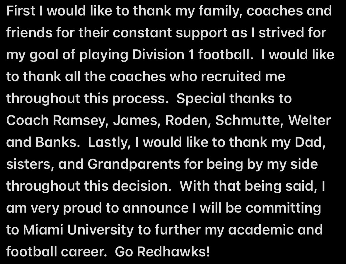 Go Redhawks!!🔴⚪

<a href="/CoachWelshMiami/">Patrick Welsh</a> 
<a href="/Coachjpatton/">James Patton</a> 
<a href="/Martin_Miami_HC/">Chuck Martin</a> 
<a href="/elderstrength/">Elder Strength</a>