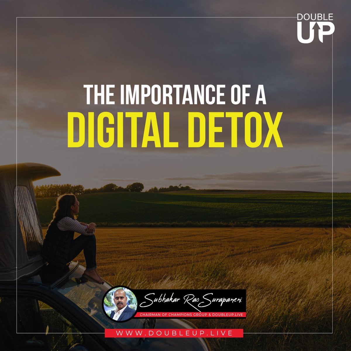 🌿 Embracing a digital detox for better mental health! It's crucial to take breaks from screens to recharge and reconnect with ourselves and our loved ones. 📵✨ #DigitalDetox #MentalWellbeing #SelfCare #DisconnectToReconnect #Mindfulness #UnplugAndRecharge #DoubleUp #SubhakarRao