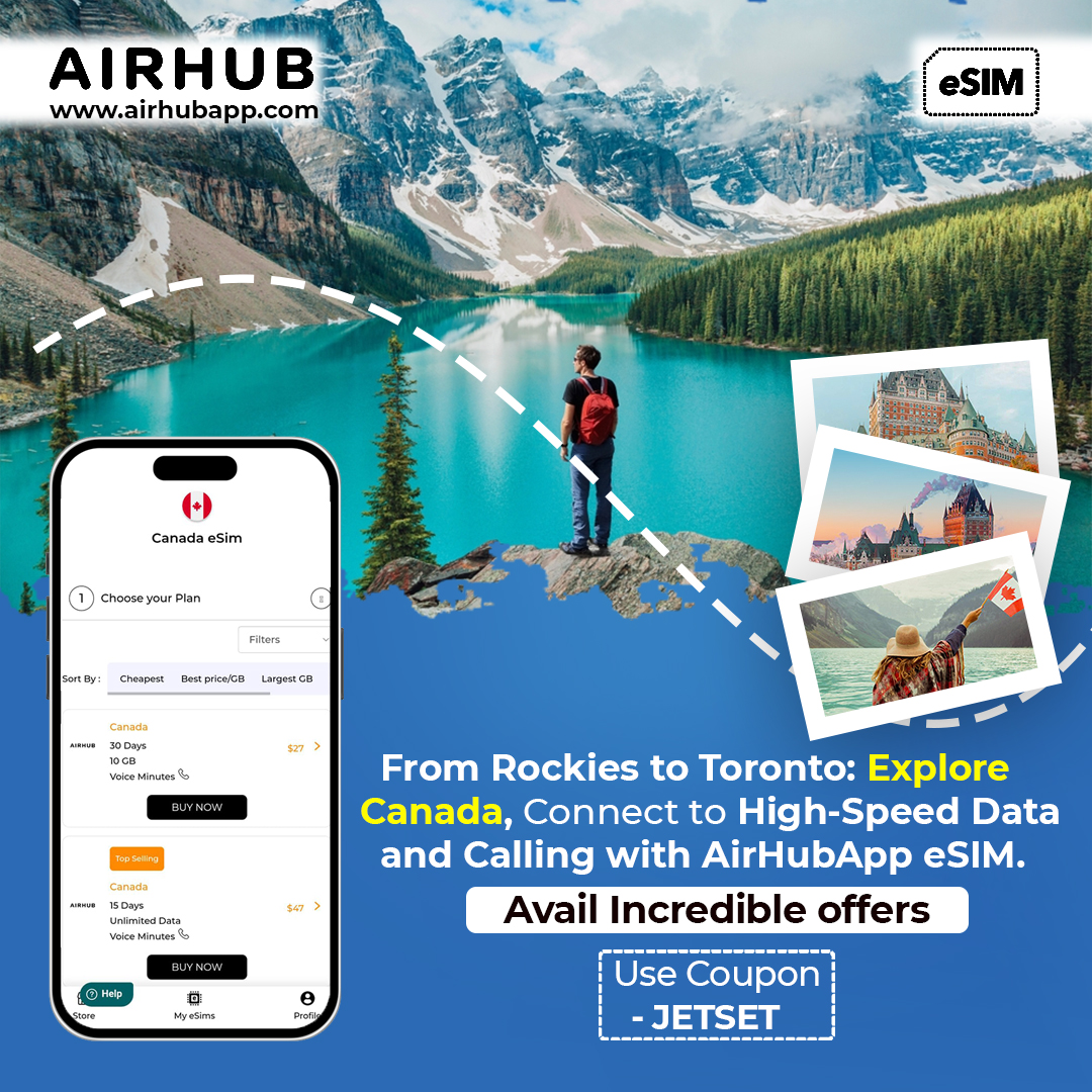 Canada's wonders with AirHubApp 🍁✈️. From Rockies to Toronto, stay connected & share your journey instantly.   

#eSIMCanada #CanadaTravel #CanadaData #CanadaConnectivity #eSIMinCanada #DigitalCanada #eSIMAdventures #ExploreCanada #TechCanada
