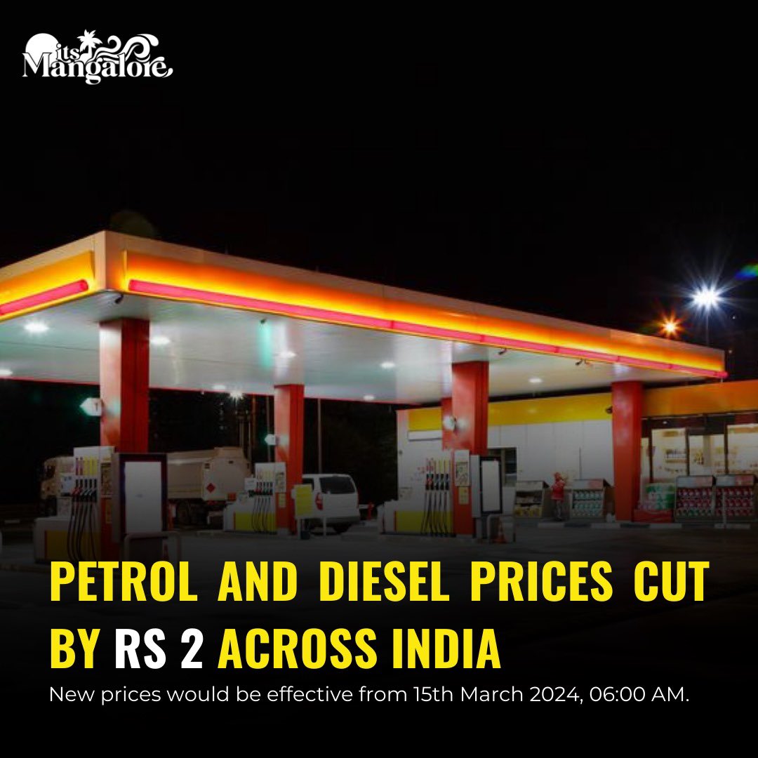 itsmangalore's tweet photo. Petrol &amp; diesel prices drop by 2₹

#petrol #diesel https://t.co/CL2zawoWzb