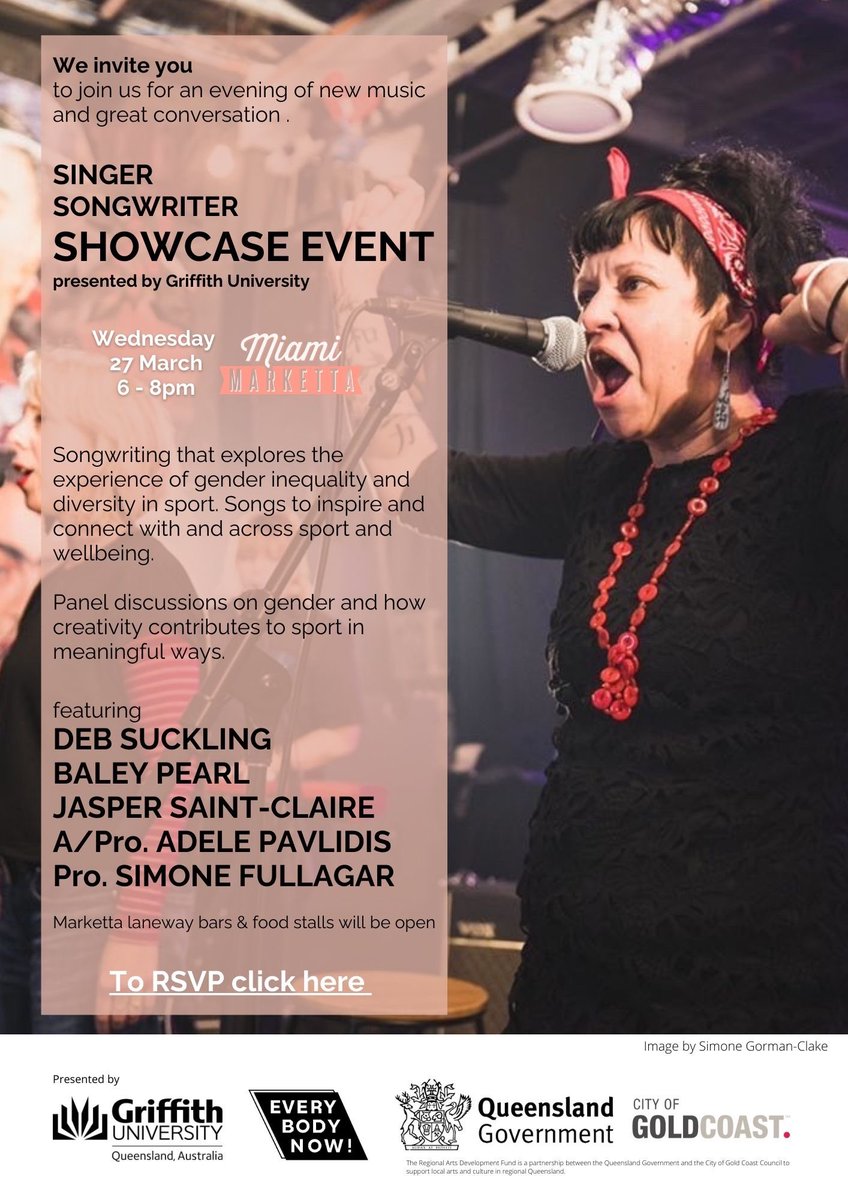 So excited to be a part of this songwriting workshop - we think through writing songs and sporting cultures by creating songs 2 days of workshop 1 day of creative output showcase as Miami Marketta Gold Coast @adele_pavlidis @SimoneFullagar