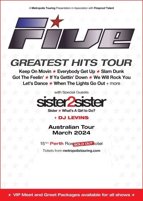 5iveTrends's tweet photo. 🇦🇺 #5ivers TONIGHT! 🇦🇺 
🥳 3rd Show! 🥳 &amp; Final
📆 Do NOT Miss @itsFiveOfficial Are BACK To Oz @RosemountHotel Venue in Perth, WA, Australia 📆
🖐🏼 SOLD OUT! 🖐🏼
🎟 Info: https://t.co/xolTTrvHUk 🎟
#5ive #Five 
#FiveTime 
👨‍🎤 #ScottLaRock5 👨‍🎤 #SeanConlonMusic 👨‍🎤 #RitchieNeville 👨‍🎤 https://t.co/2FUWwUDS8V