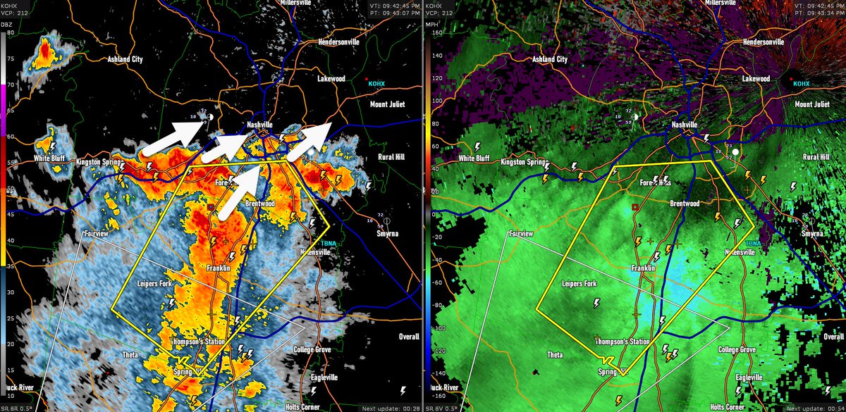 NashSevereWx's tweet photo. Downtown basketball fans need to be inside. Big winds, lightning, and torrential rainfall incoming / 946 PM https://t.co/yfXSfoLSyY