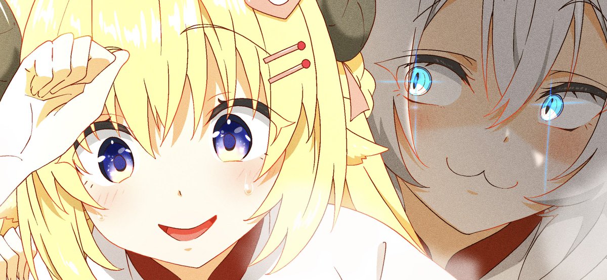 獅白ぼたん ,角巻わため 「んおぎだあああああああ!今日はバタバタする日!もしかしたら夜中またらくがき配信す」|保村 成(ほむらみのり)のイラスト