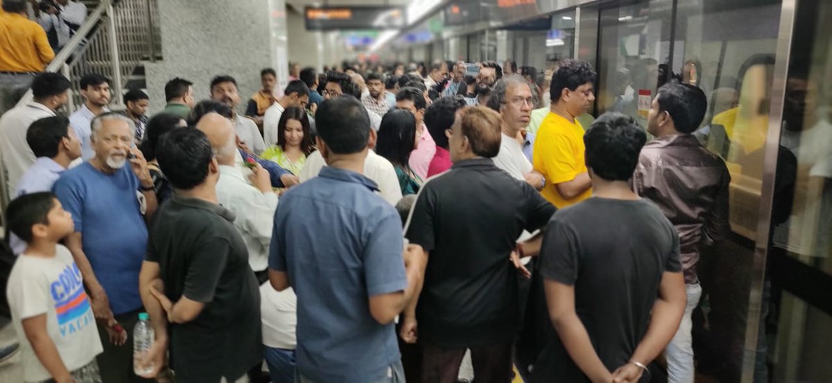 Commuters assembled at #HowrahMaidan #Metro station this morning to catch the first Metro.