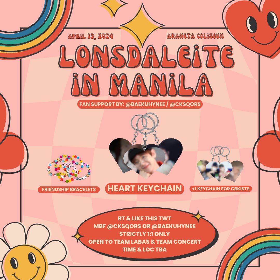 cksqors's tweet photo. ˚ ༘♡ ⋆｡˚ ❀ #LonsdaleiteinManila 2024
╰➤ fan support by @baekuhynee / @cksqors

♡ rt &amp; like this tweet
♡ mbf
♡ strictly 1:1 (random 1 out of 20 pictures)
♡ for cbkists, bulungan niyo lang ako and show proof hehe
♡ bracelets are for trade @ b charm fair only

see you! https://t.co/WVz9jPbh3v