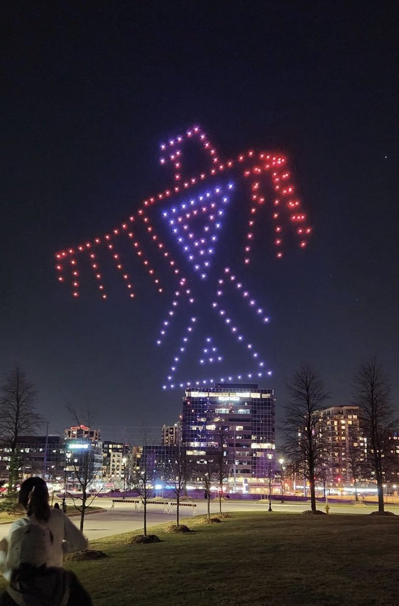 In Ojibwe our word for Thunderbird is Nimikii-bineshiinh. Little NHL drone show at Markham, ON with the Thunderbird lighting up the night sky.