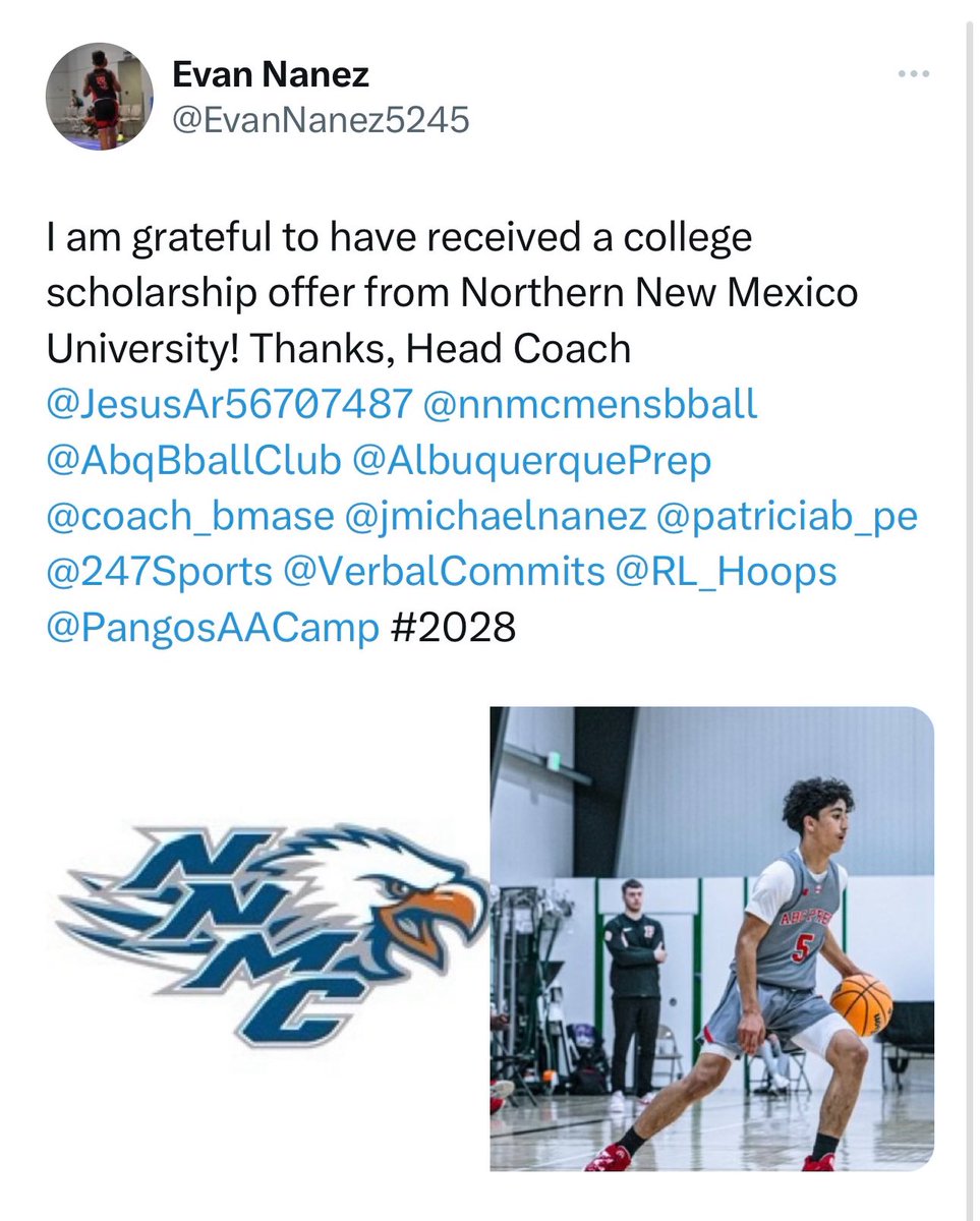 Congratulations to one of our 8th grader prep athletes @eveannanez5245 on his first offer!!!!!!! @coach_bmase @DaireseG @AbqBballClub