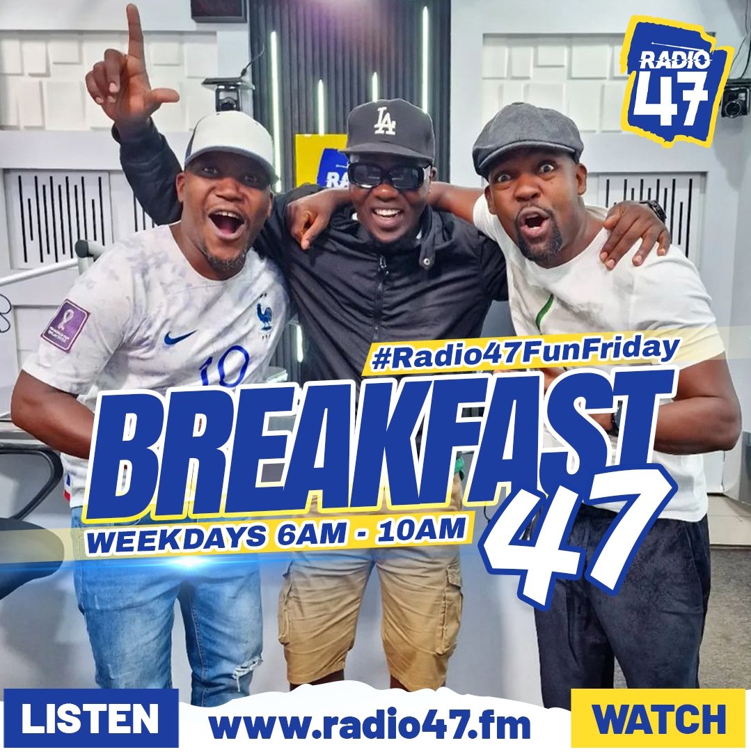 Ni Furahidaaaayyy join the BigBoyz of Radio for great vibes. Anza na sherehe moods ndani ya Breakfast 47 show. #HapaNdipo #MwashumbeNaMwakideu Wavuti: radio47.fm